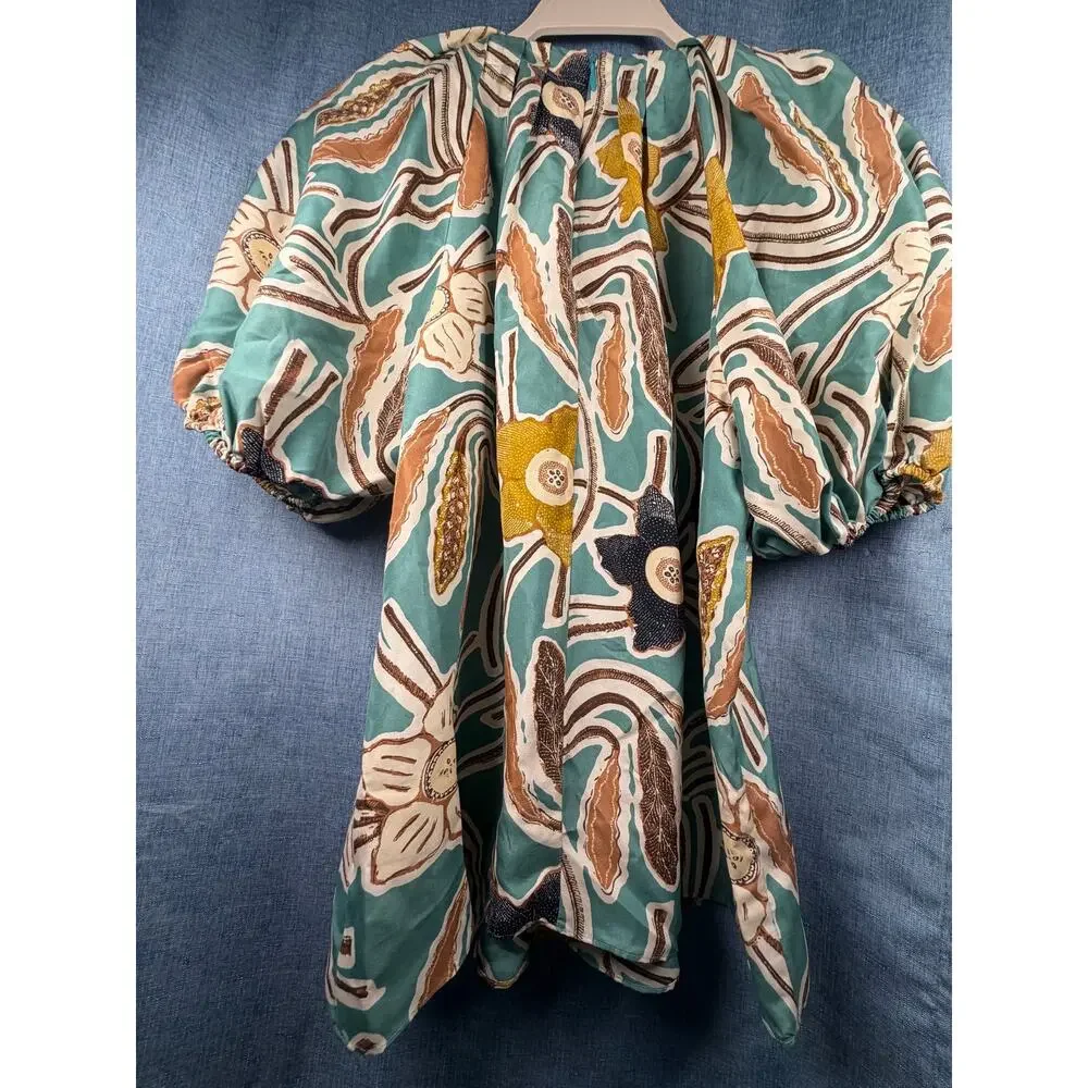 Ulla Johnson Anita Silk Puff Sleeve Blouse Top NWT Abstract Floral Print Size 2